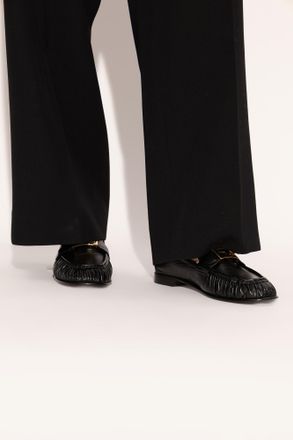 Fendi Leather Loafers, Womens, Black