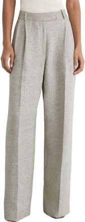 Reiss Ezra Herringbone High Waist Wide Leg Pants in Neutral at Nordstrom, Size 12