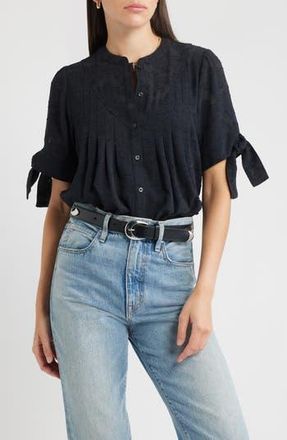 Treasure & Bond Tie Sleeve Jacquard Button-Up Shirt in Black at Nordstrom Rack, Size X-Small