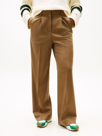 Tommy Hilfiger Anzughose TOMMY HILFIGER TIMELESS WOOL WIDE LEG PANT, Damen, Gr. 38, N-Gr, nordic taupe, Web, Obermaterial: 54% Polyester, 44% Wolle, 2% Elasthan, uni