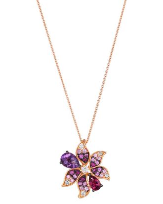 Le Vian Carved Leaves 14K Rose Gold 1.69 Ct. Tw. Diamond & Amethyst, Pink Tourmaline, Pink Sapphire Pendant Necklace
