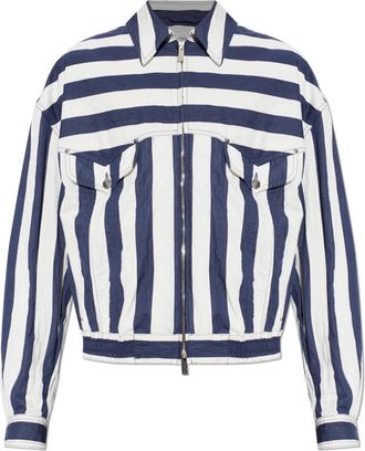 Versace Gestreepte Katoenen Denim Blouson - Heren - Zomerjassen - Blauw - L - Katoen - Jassen