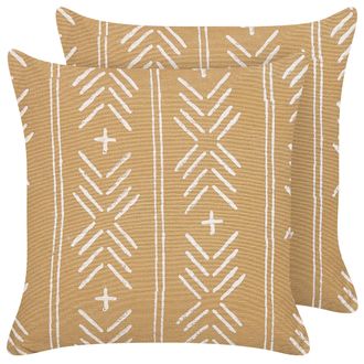 Beliani Beliani - Conjunto De 2 Cojines De Algod&oacute;n Beige Arena Blanco 45 X 45 Cm Relleno Banyan