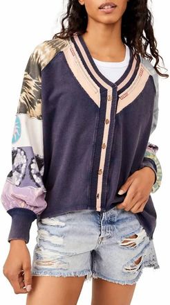 Free People Marley Tee Mix Print Top In Navy Combo