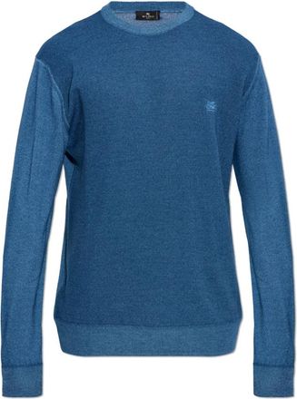 Etro Wol trui met geborduurd logo - Heren - Ronde hals truien - Blauw - XL - Wol - Truien & Vesten