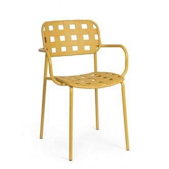 Konte Design Lote de 4 sillas de polipropileno amarillo y estructura de acero