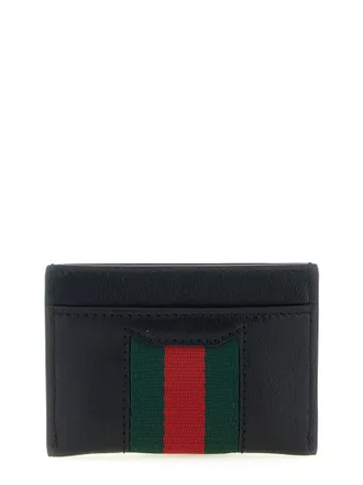 Gucci Web Striped Leather Card Case - Black