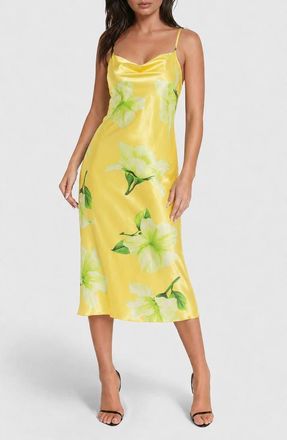 Bebe Cowl Neck Satin Slipdress in Yellow Green at Nordstrom Rack, Size X-Small