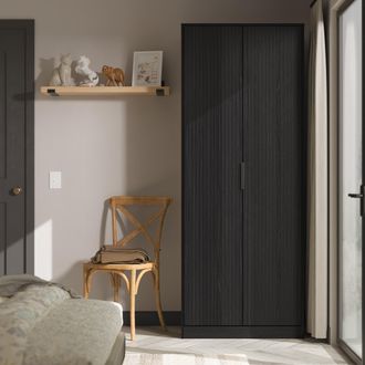 Lewis's Fluted Double Wardrobe in Black Ash - Ready Assembled - Lewiss Home | TJ Hughes