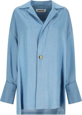 Darkpark Tuniek Stijl Tencel Shirt - Dames - Overhemden - Blauw - M - Overhemden