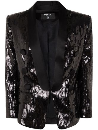 Balmain V-hals Glitter Satijnen Tailored Jkt