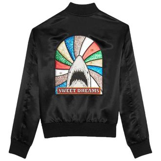 Saint Laurent Black Sequin Sweet Dreams Shark Bomber Jacket Size L