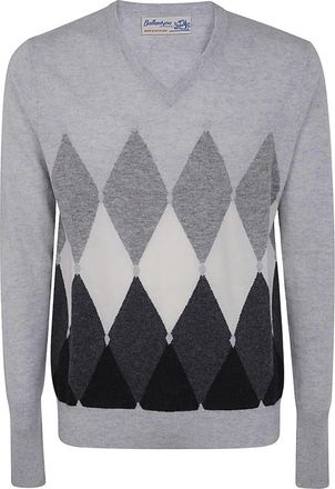 Ballantyne V-hals Pullover - Heren - V-hals truien - Grijs - 4XL - Kasjmier - Truien & Vesten