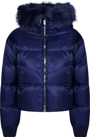 Pinko Blue Piastraia Faux Fur Satin Down Jacket