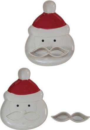Creative Co-op Santa Plate Mustache Serving Dish Set in White And Red at Nordstrom