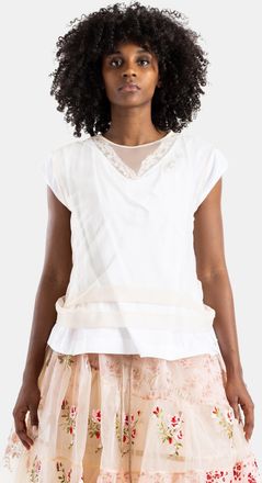 Simone Rocha Womens Nude Lace And Pearl Overlay T-Shirt White T-Shirts Polos