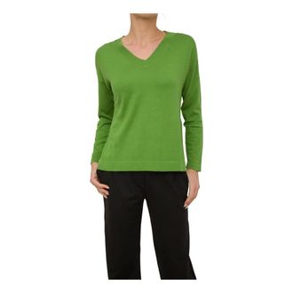 Max Mara V-hals Truien - Dames - V-hals truien - Groen - L - Katoen - Truien & Vesten