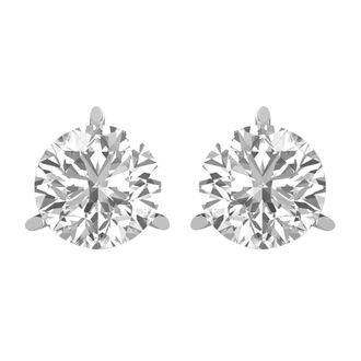 Diamond2Deal 14k Gold 3Ct Round Lab Grown Diamond Stud Earrings 3 Prong