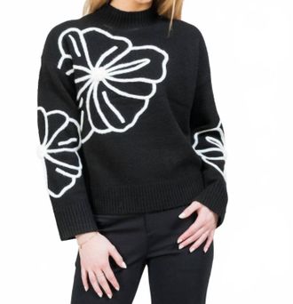 Lisette Poppy Embroidered Sweater In Black/white