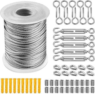 OEM Cable Acier Gain&eacute; - 30 M - 2 Mm - Para Instalaciones Extiores - Cuerda Para Tender - Barandilla - Cortinas - Antihurto - Kit Completo