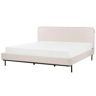 Beliani Cama Con Somier Con Cabecero Moderna Tapizado De Tela De Poli&eacute;ster Beige Crema 180 X 200 Cm Corio