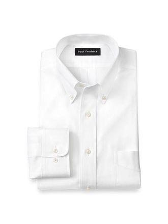 Paul Fredrick Tailored Fit Non-iron Cotton Pinpoint Solid Button Down Collar Dress Shirt in White at Nordstrom, Size 16.5 - 34