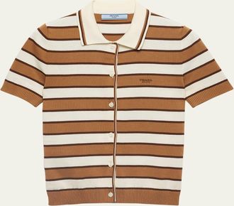 Prada Striped Short-Sleeve Polo Sweater