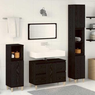 vidaXL Vidaxl - Juego De Muebles De Ba&ntilde;o Con Caj&oacute;n 3 Pcs Negro 30 X 30 X 180 Cm