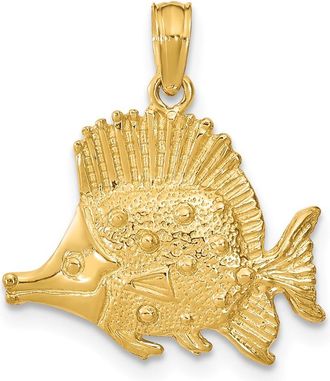 Diamond2Deal 14k Yellow Gold Polished Textured Butterfly Fish Charm Pendant