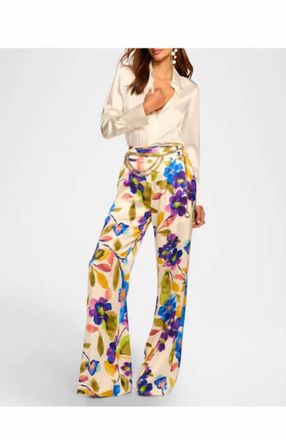 Ramy Brook Joss Printed Silk Wide Leg Pant In Ivory Floral