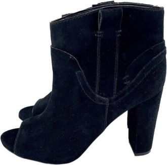 Vince Camuto Womens Camey Peep Toe Suede Leather Ankle Boots In Black