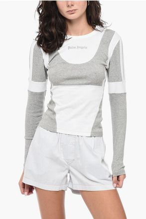 Palm Angels T-shirt met lange mouwen en contrasterende stof in grijs