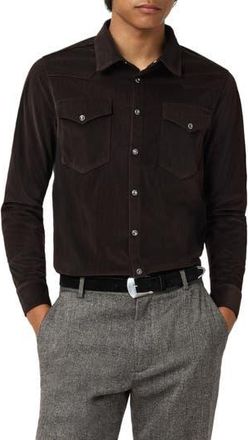 John Varvatos Andres Western Herringbone Faux Suede Snap-Up Shirt in Espresso at Nordstrom Rack, Size Medium