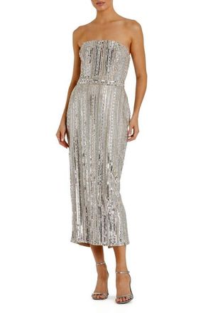 Mac Duggal Embellished Strapless Column Dress in Nude at Nordstrom, Size 14