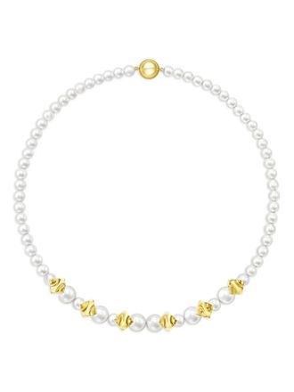 Tasaki 18kt geelgouden M/G Tasaki Square Leaf halsketting met zoetwaterparel - Wit