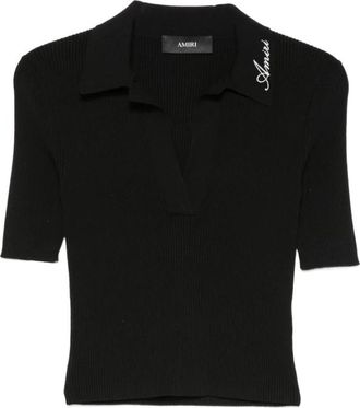 Amiri Geribbelde Gebreide Polo - Dames - V-hals truien - Zwart - XS - Truien & Vesten