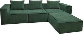 Hhg Sof&aacute; L Hhg-399, Sof&aacute; Lounge Con Otomana, Ampliable Modularmente A La Derecha/izquierda, Tela/tejido 63x270x190 Cm, Verde