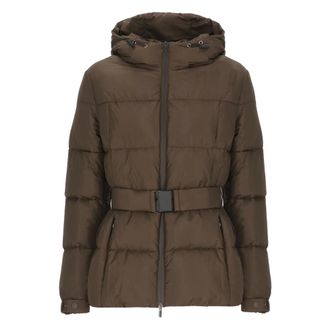 PESERICO Chaqueta de plum&oacute;n con cintur&oacute;n y capucha - Jackets - Mujer - Marr&oacute;n - S