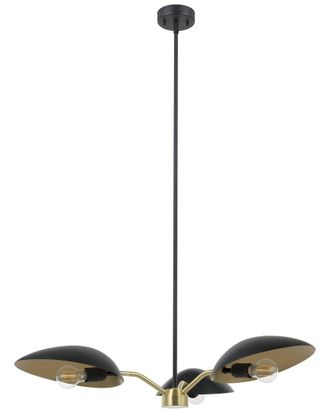 Eglo Eglo Lindmoor 3 Light Chandelier Black Finish With Brushed Brass Accents & Black Metal Shades
