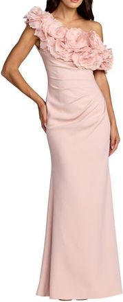 Mac Duggal Crepe One Shoulder Gown with 3D Floral Applique in Blush at Nordstrom, Size 10