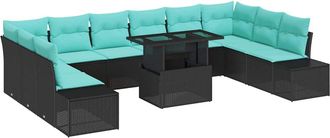 vidaXL Conjunto De Sof&aacute; De Jard&iacute;n 11 Uds. Negro Y Azul Rat&aacute;n Sint&eacute;tico Vidaxl
