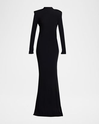 Tom Ford Mock-Neck Strong-Shoulder Cutout Gown