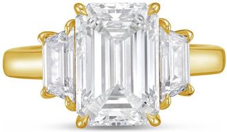 Diana M. Jewels 18kt yellow gold lab grown 10ct emerald diamond ring with trapezoids on the sides