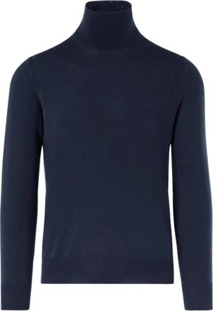 Paolo Pecora Blauwe Wollen Trui Half Hals - Heren - Coltruien - Blauw - L - Wol - Truien & Vesten