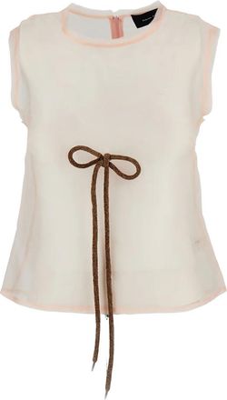 Simone Rocha Sleeveless Tops, female, Pink, 3XS, Sleeveless Silk Top with Velvet Bow