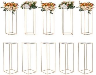 OEM 10er-set Blumenhocker Eckig 28x28x80cm Blumenst&auml;nder Eisen Beistelltisch Modern Blumens&auml;ule Gold-galvanisierung Pflanzenhocker Pflanzenst&auml;nder Metalls