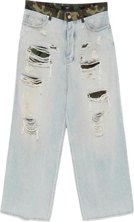 Amiri Jeans, Heren, Blauw, W32, Katoen, Jeans met camouflageprint en distressed effect