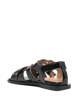 Ganni Eyelet-Detailed Buckle Sandal - Black