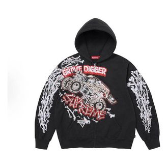 SUPREME x Grave Digger SS26 Bones Zip Up Hooded Sweatshirt Black SUP-SS26-321