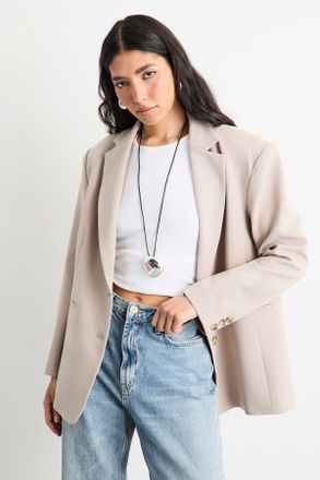Warehouse Womens Oversized Single Breasted Blazer - Beige - Size 12 UK
